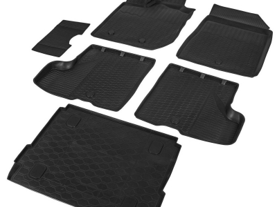 Комплект ковриков салона и багажника Rival полиуретан 6 штук на авто c полкой в багажнике, без вещевого ящика в салоне для Lada XRay № K16007003-4