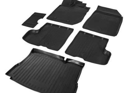 Комплект ковриков салона и багажника Rival полиуретан 6 штук на авто без полки и пластиковой накладки в проеме багажника, без вещевого ящика в салоне для Lada XRay № K16007002-4