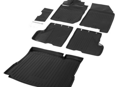 Комплект ковриков салона и багажника Rival полиуретан 6 штук на авто без полки и пластиковой накладки в проеме багажника, с вещевым ящиком в салоне для Lada XRay № K16007001-2