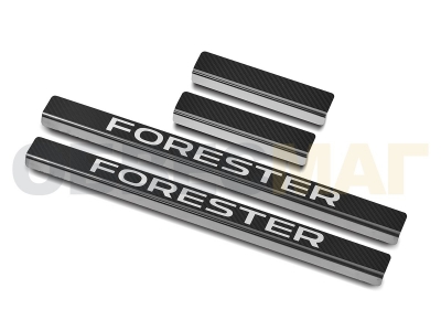 Накладки на пороги Russtal карбон с надписью для Subaru Forester 2016-2018