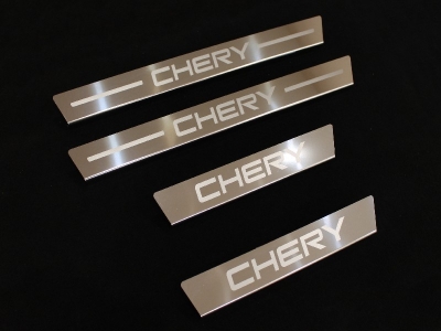 Накладки на пороги лист зеркальный надпись Chery 4 шт ТСС для Chery Tiggo 8 2020-2021