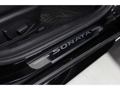 Накладки на пороги лист зеркальный надпись Sonata 4 шт ТСС для Hyundai Sonata 2019-2021