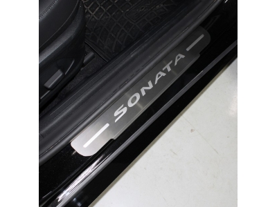 Накладки на пороги лист шлифованный надпись Sonata 4 шт ТСС для Hyundai Sonata 2019-2021