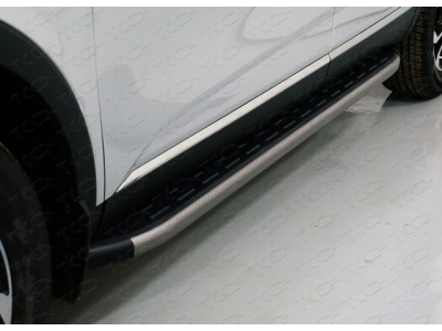 Пороги алюминиевые с пластиковой накладкой карбон серые для Renault Arkana № RENARK19-20GR