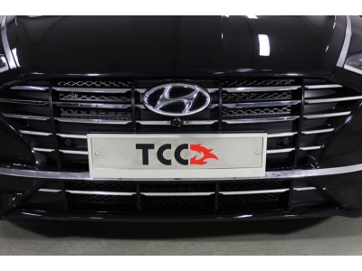 Накладка решетки радиатора внутренняя алюминий black  ТСС для Hyundai Sonata 2019-2021