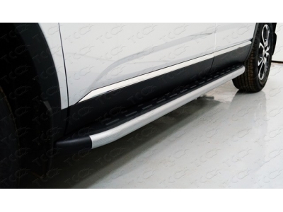 Пороги алюминиевые с пластиковой накладкой карбон серебро для Renault Arkana № RENARK19-20SL