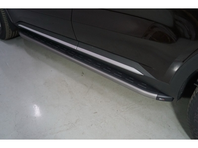 Пороги алюминиевые с пластиковой накладкой карбон серые для Kia Sorento № KIASOR20-15GR