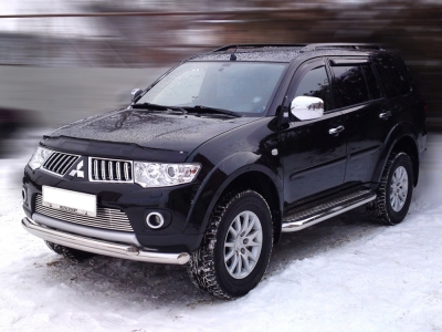 Пороги с площадкой алюминиевый лист 60 мм Технотек для Mitsubishi Pajero Sport 2008-2013