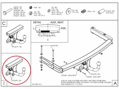 Фаркоп оцинкованный Galia шар A для Audi A4/Volkswagen Passat B5/Skoda Superb 1996-2008
