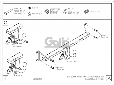 Фаркоп оцинкованный Galia шар A для BMW X1 F48/BMW 2 Active Tourer 2014-2021