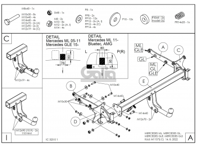 Фаркоп оцинкованный Galia шар A для Mercedes-Benz GL-Class X164/X166/GLE-Class/GLS-Class 2005-2021