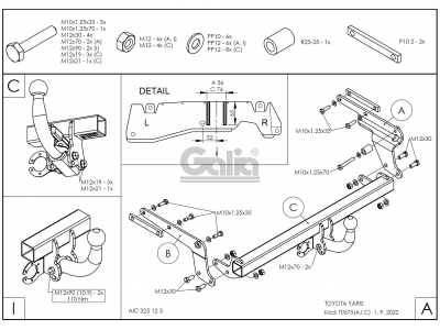 Фаркоп оцинкованный Galia шар A для Toyota Yaris 2005-2021