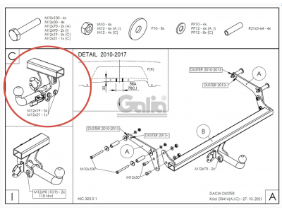 Фаркоп оцинкованный Galia шар C съемный для Renault Duster/Nissan Terrano 2011-2021