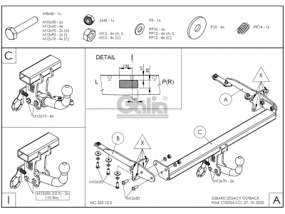 Фаркоп оцинкованный Galia шар A для Subaru Outback 2009-2014