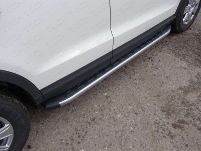 Пороги алюминиевые ТСС с накладкой серебристые для Audi Q3 2011-2018