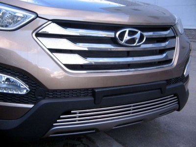Накладка на решетку бампера 12 мм РусСталь для Hyundai Santa Fe 2012-2015