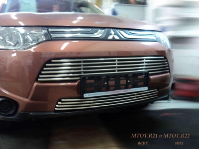 Накладка на решетку бампера 12 мм РусСталь для Mitsubishi Outlander 2012-2014