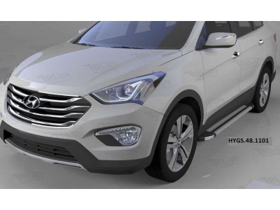 Пороги алюминиевые Brillant серебристые для Hyundai Santa Fe Grand 2014-2021
