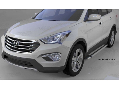 Пороги алюминиевые Brillant серебристые для Hyundai Santa Fe 2012-2018