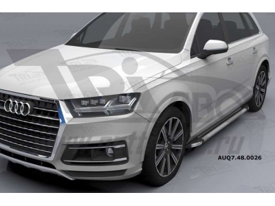 Пороги алюминиевые Brillant серебристые для Audi Q7 2015-2021