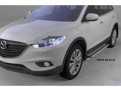 Пороги алюминиевые Brillant серебристые для Mazda CX-9 2012-2016