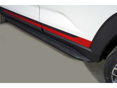 Пороги алюминиевые с пластиковой накладкой (карбон черные) 1720 мм для Changan CS35 plus I Рестайлинг 2WD 1.5T 2021 – н.в. CHANCS35PL23-11BL
