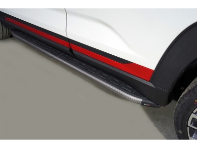 Пороги алюминиевые с пластиковой накладкой (карбон серые) 1720 мм ТСС для Changan CS35 plus I Рестайлинг 2WD 1.5T 2021 – н.в.