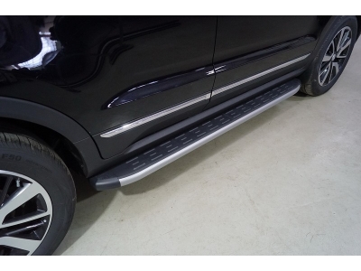 Пороги алюминиевые с пластиковой накладкой (карбон серебро) 1720 мм для Changan CS55 2WD 1.5T 2017 – н.в. CHANCS5522-20SL