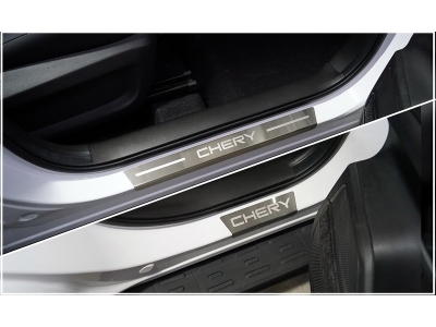 Накладки на пороги (лист шлифованный надпись Chery) 4шт ТСС для Chery Tiggo 4 Pro 2020 – н.в.