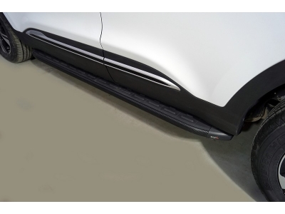 Пороги алюминиевые с пластиковой накладкой (карбон черные) 1720 мм ТСС для Chery Tiggo 4 Pro 2020 – н.в.