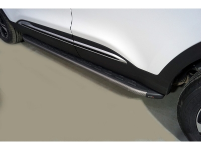 Пороги алюминиевые с пластиковой накладкой (карбон серые) 1720 мм ТСС для Chery Tiggo 4 Pro 2020 – н.в.