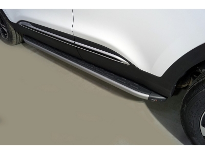 Пороги алюминиевые с пластиковой накладкой (карбон серебро) 1720 мм ТСС для Chery Tiggo 4 Pro 2020 – н.в.