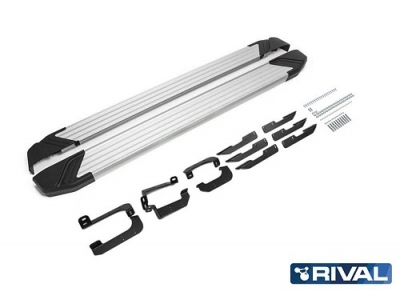 Порог-площадка "Silver" F180AL Rival + комплект крепежа Chery Tiggo 7 2019-2020, Chery Tiggo 8 2020-н.в., Chery Tiggo 8 Pro 2021-н.в.,Chery Tiggo 8 Pro Max 2022-н.в., Exeed LX 2022-н.в.