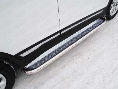 Пороги с площадкой алюминиевый лист 60 мм ТСС для Chery Tiggo 5 2014-2021