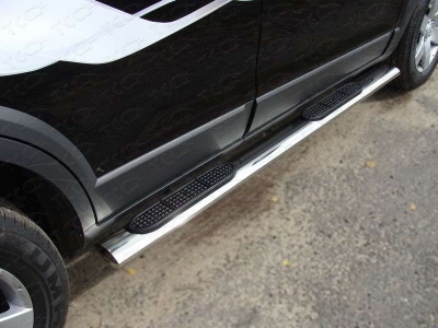 Пороги труба овальная с накладками 120х60 мм ТСС для Chevrolet Captiva 2011-2016