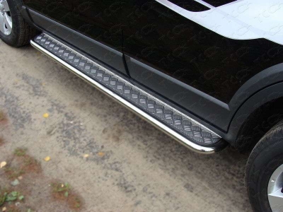 Пороги с площадкой нержавеющий лист 42 мм для Chevrolet Captiva № CHEVCAP12-12