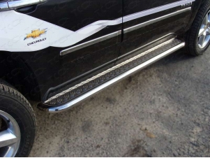 Пороги с площадкой алюминиевый лист 60 мм для Chevrolet Tahoe № CHEVTAH12-02