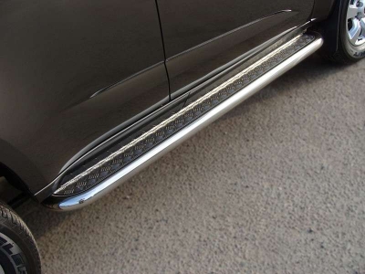 Пороги с площадкой алюминиевый лист 60 мм ТСС для Chevrolet TrailBlazer 2013-2016