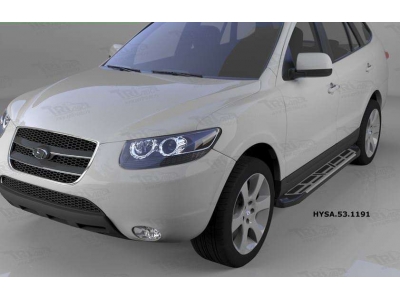 Пороги алюминиевые Corund Silver для Hyundai Santa Fe 2006-2012