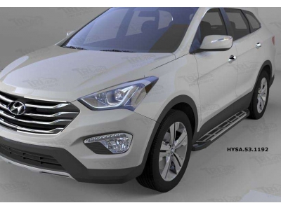 Пороги алюминиевые Corund Silver для Hyundai Santa Fe 2012-2018