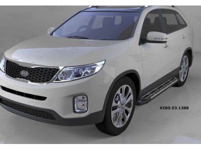 Пороги алюминиевые Corund Silver для Kia Sorento/Hyundai Santa Fe 2012-2020