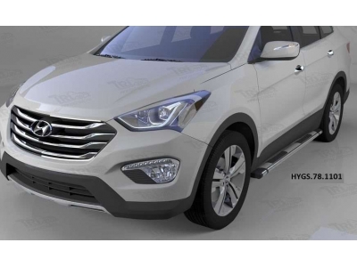 Пороги алюминиевые Emerald silver для Hyundai Santa Fe Grand 2014-2021