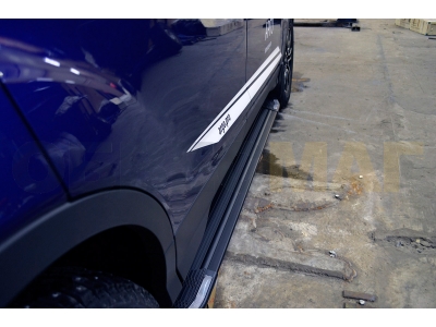 Пороги алюминиевые Rainbow Black Erkul для Nissan X-Trail 2015-2021