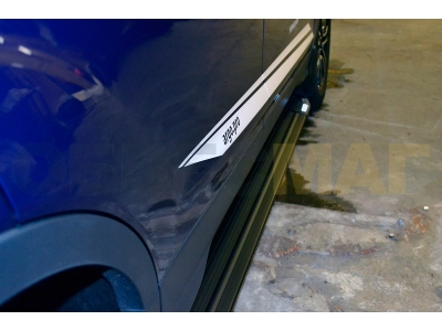 Пороги алюминиевые Rainbow Black Erkul для Ford Ranger 2012-2015