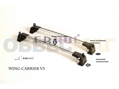 Багажные поперечины Wingcarrier V3 серебристые, комплект 2 шт. Erkul для Fiat 500 2007-2021