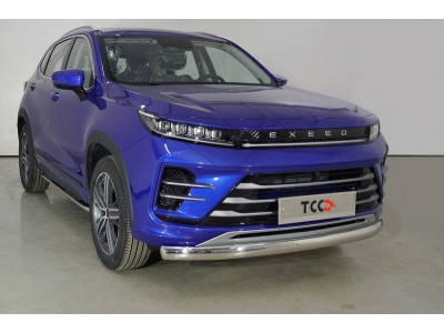 Защита передняя нижняя (овальная) 75х42 мм ТСС для Exeed LX 1.5L Turbo 2WD 2022 – н.в.