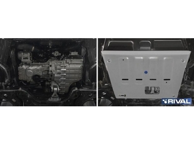 Защита картера + комплект крепежа, Rival, Алюминий для FAW Bestune T77,  V-1.5, робот, 2021-н.в., бензин 