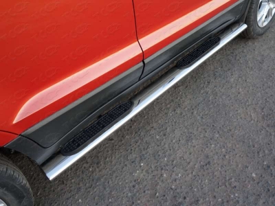 Пороги труба овальная с накладками 120х60 мм ТСС для Ford Ecosport 2014-2018