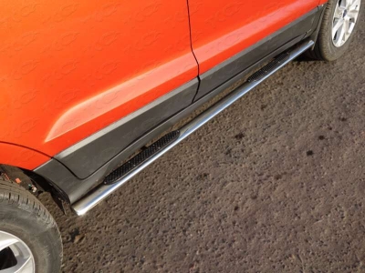 Пороги труба овальная с накладками 75х42 мм ТСС для Ford Ecosport 2014-2018