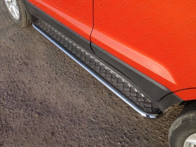 Пороги с площадкой алюминиевый лист 42 мм ТСС для Ford Ecosport 2014-2018